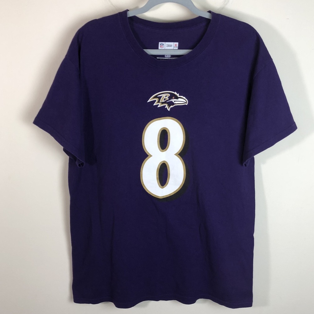 Baltimore Ravens #8 Lamar Jackson NFL Team Apparel T-Shirt Jersey Purple Sz L